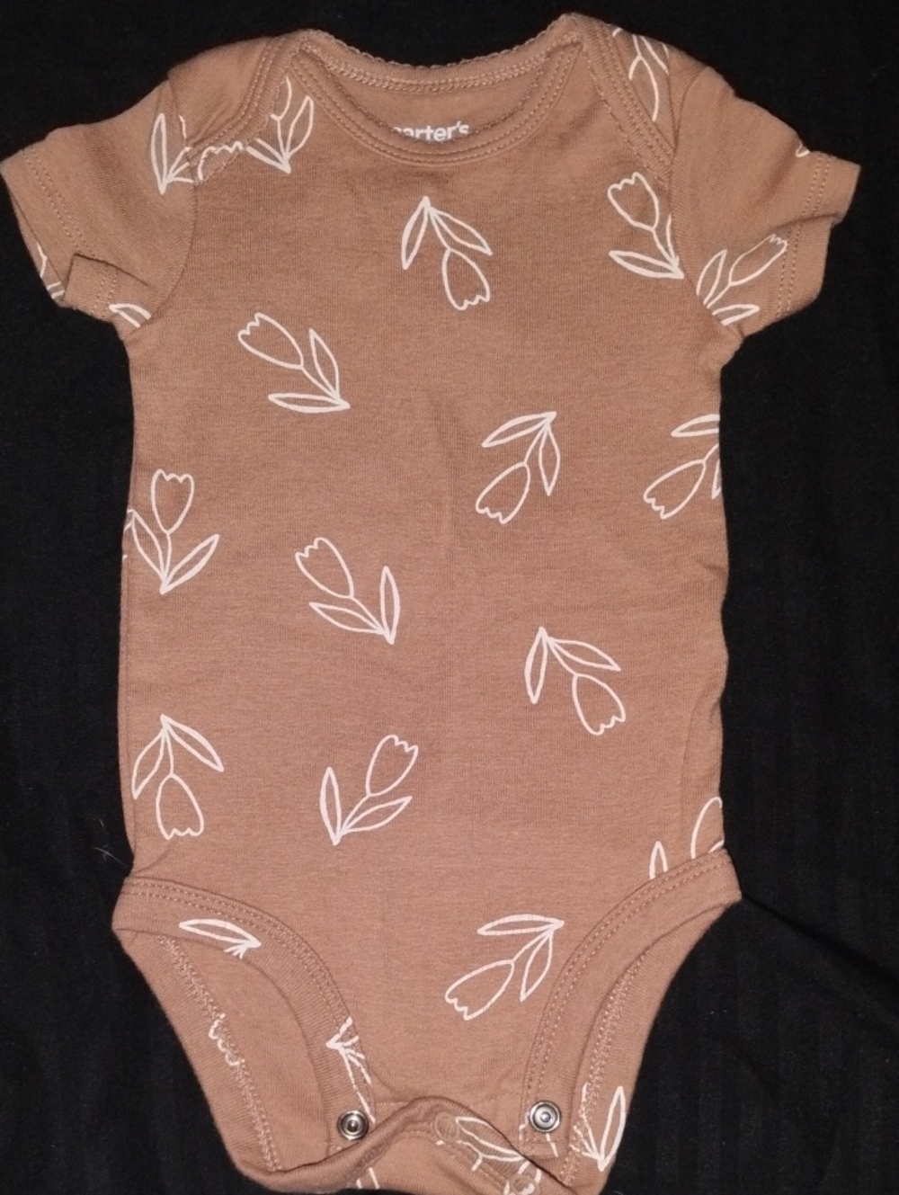 Carter's Tan Bodysuit with White Floral Tulips